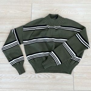 Windsor Mock Neck Striped olive green sweater
